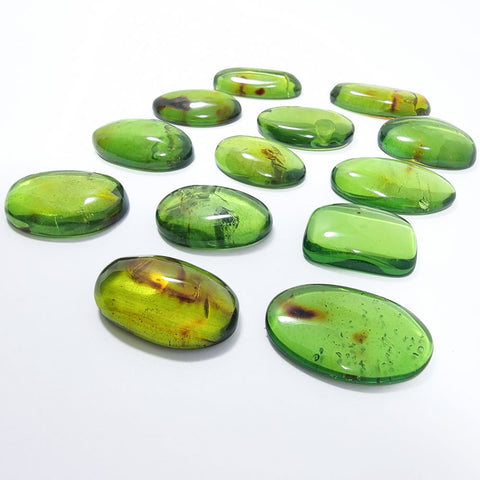 Green Amber Handmade Free Shape Cabochons