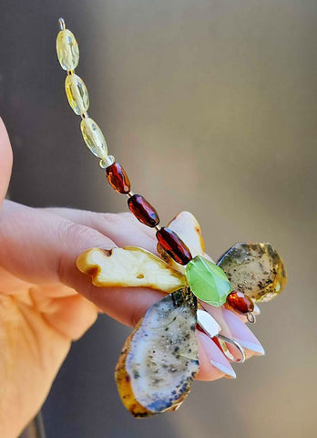 Multi-Color Amber Dragonfly Brooch - Pendant