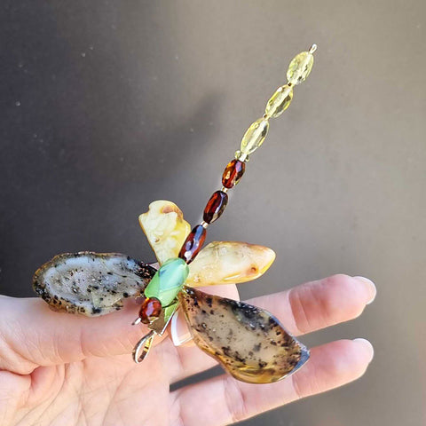 Multi-Color Amber Dragonfly Brooch - Pendant