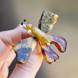 Milky & Cognac Amber Butterfly Brooch - Pendant