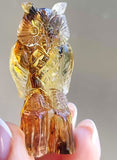 Fossil Amber Carved Owls Figurine
