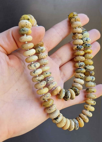 Milky Fossil Amber Tablet Beads Necklace Sterling Silver