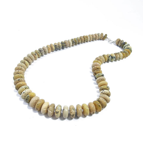 Milky Fossil Amber Tablet Beads Necklace Sterling Silver