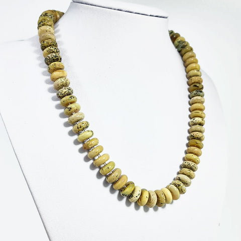 Milky Fossil Amber Tablet Beads Necklace Sterling Silver