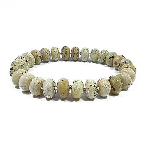 Milky Fossil Amber Tablet Beads Stretch Bracelet