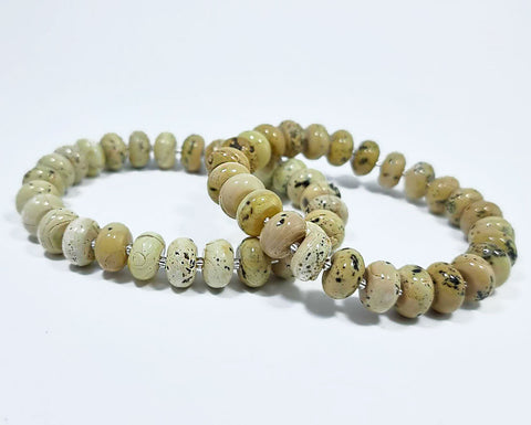 Milky Fossil Amber Tablet Beads Stretch Bracelet