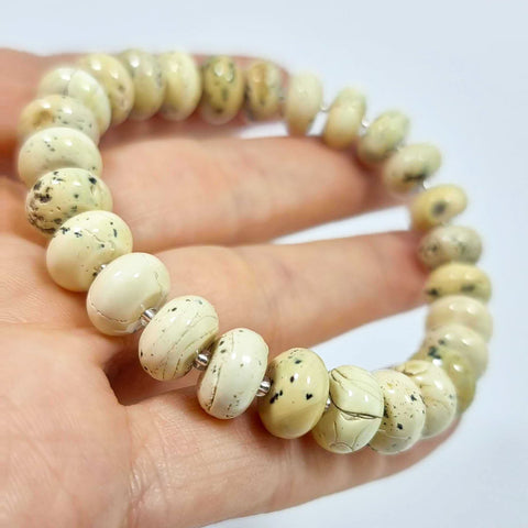 Milky Fossil Amber Tablet Beads Stretch Bracelet