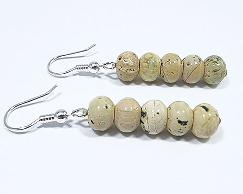 Milky Fossil Amber Tablet Dangle Earrings Sterling Silver