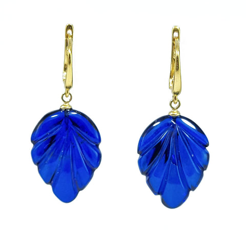 Blue Amber Leaf Dangle Earrings