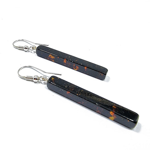 Dark Amber Rectangular Dangle Earrings Sterling Silver