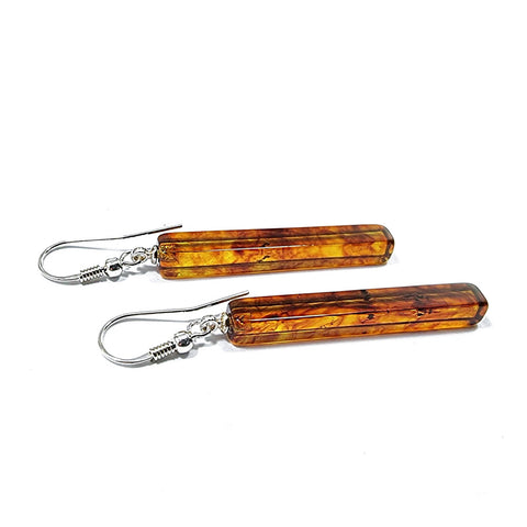 Cognac Amber Rectangular Dangle Earrings Sterling Silver