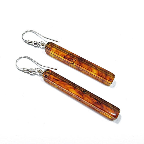 Cognac Amber Rectangular Dangle Earrings Sterling Silver