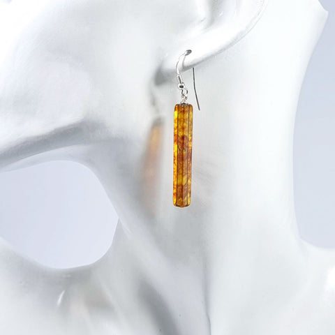 Cognac Amber Rectangular Dangle Earrings Sterling Silver