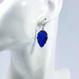 Blue Amber Leaf Dangle Earrings