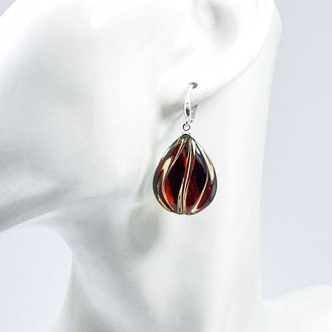 Gradient Amber Carved Drop Dangle Earrings