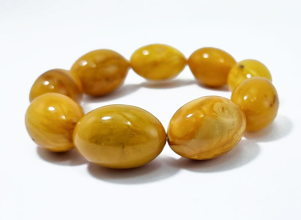 Antique Amber Olive Beads Stretch Bracelet