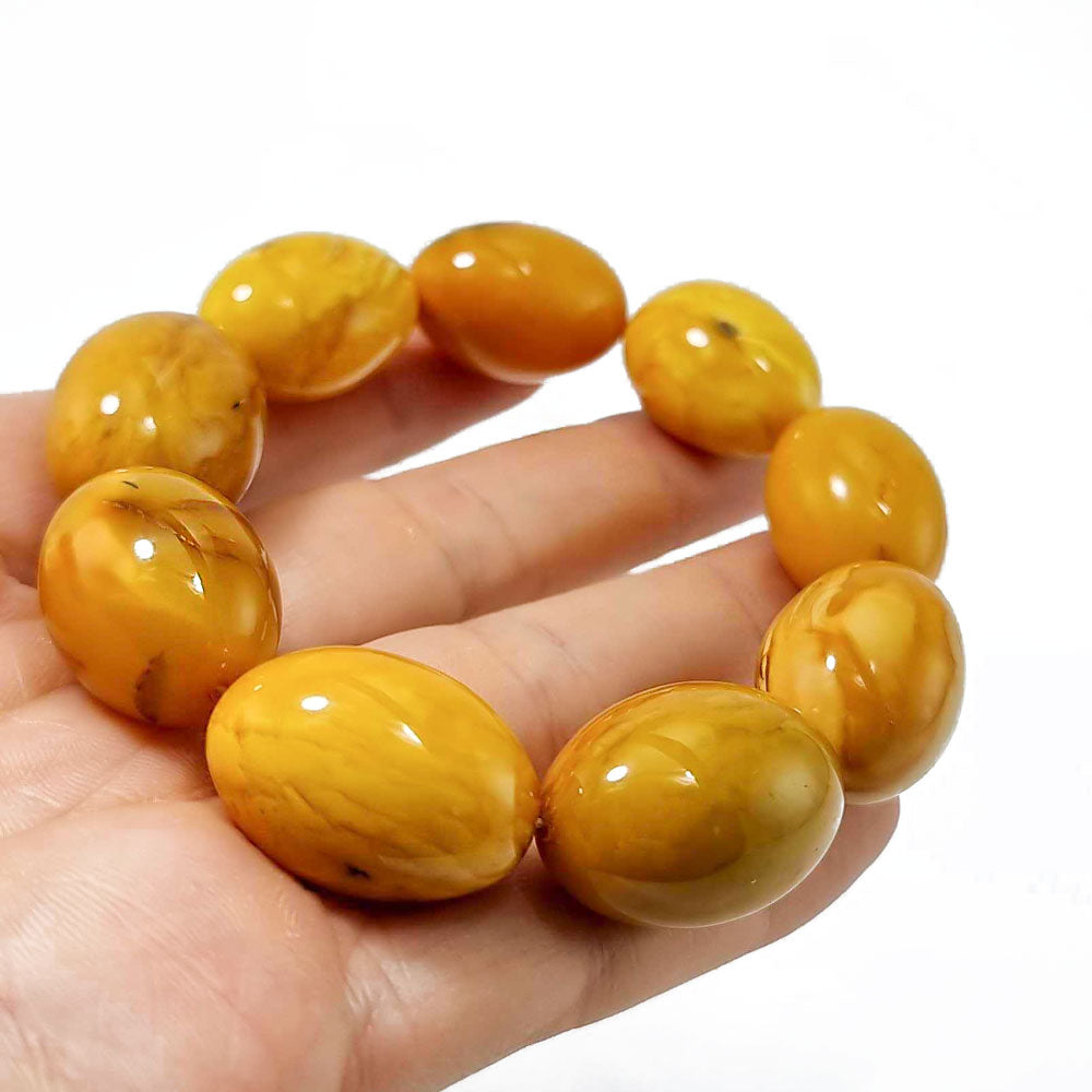 Antique Amber Olive Beads Stretch Bracelet