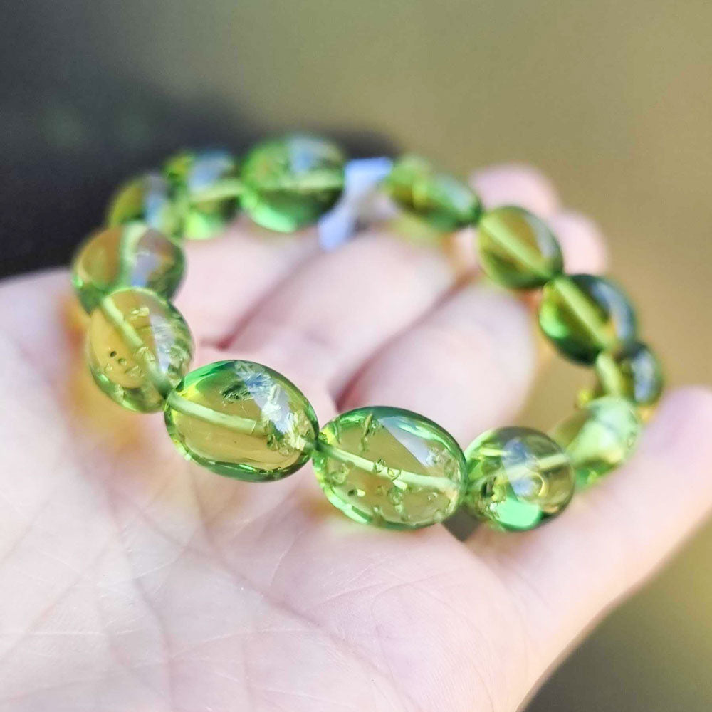 Green Amber Nugget Stretch Bracelet