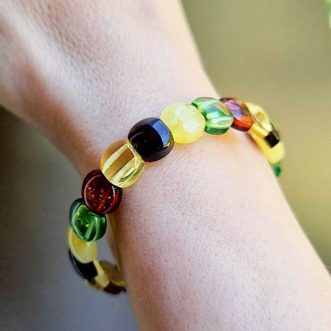 Multi-Color Amber Beads Stretch Bracelet