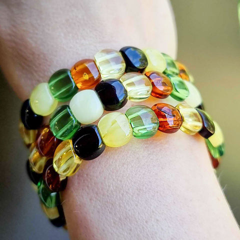 Multi-Color Amber Beads Stretch Bracelet