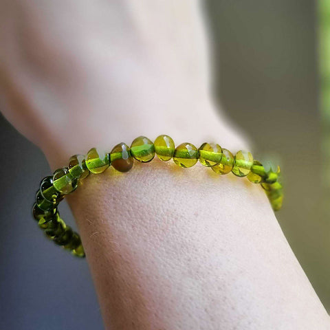 Green Amber Baroque Beads Stretch Bracelet