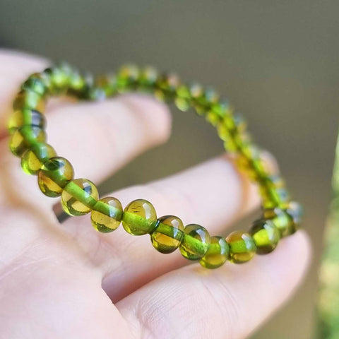 Green Amber Baroque Beads Stretch Bracelet