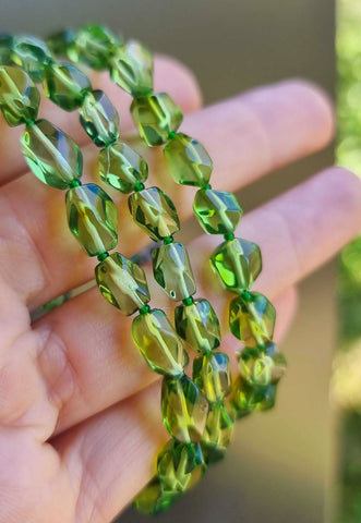 Green Amber Faceted Nugget Beads Stretch Bracelet