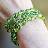 Green Amber Faceted Nugget Beads Stretch Bracelet