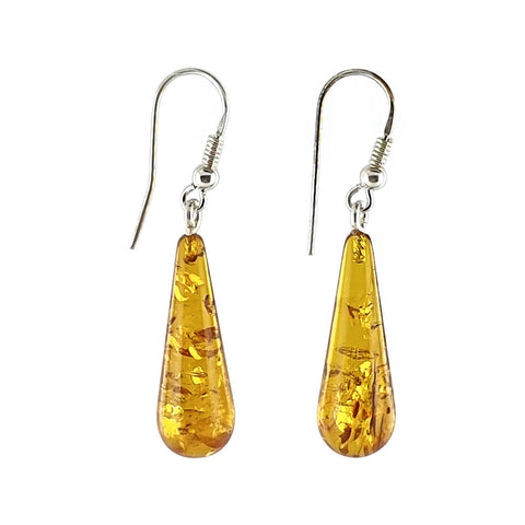 Cognac Amber Drop Dangle Earrings Sterling Silver