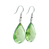 Green Amber Faceted Drop Dangle Earrings Sterling Silver