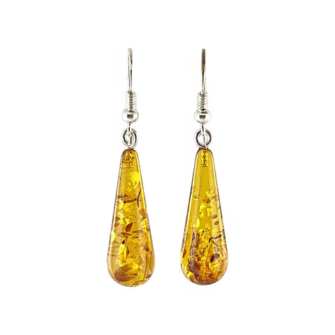 Cognac Amber Drop Dangle Earrings Sterling Silver