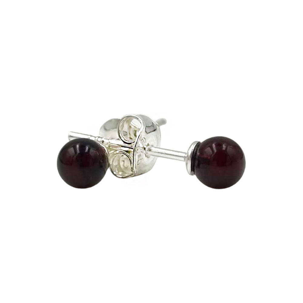 Cherry Amber Round Bead Stud Earrings Sterling Silver