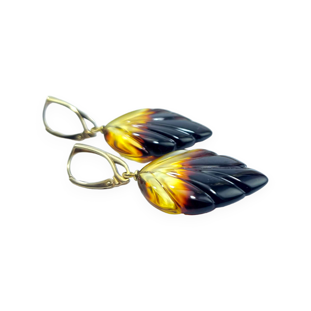 Gradient Amber Leaf Dangle Earrings 14k Gold Plated