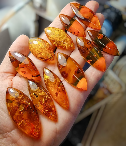 Cognac Amber Marquise Shape Cabochons