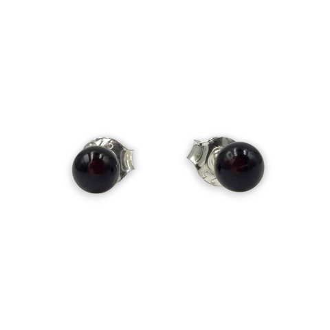 Cherry Amber Round Bead Stud Earrings Sterling Silver