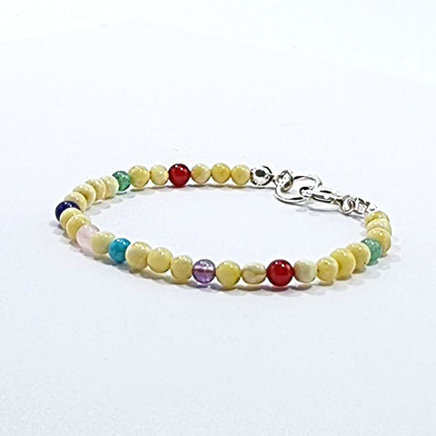 Milky Amber Round Beads Stretch Bracelet Sterling Silver