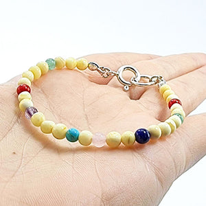 Milky Amber Round Beads Stretch Bracelet Sterling Silver