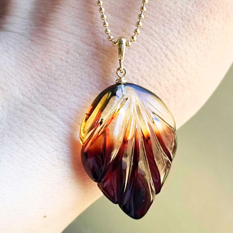 Gradient Amber Leaf Pendant Sterling Silver