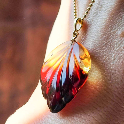 Gradient Amber Leaf Pendant Sterling Silver