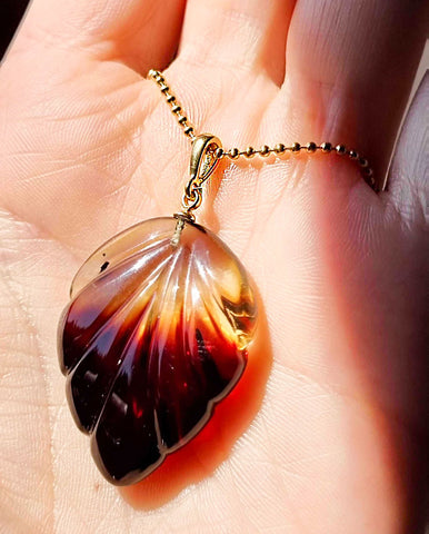 Gradient Amber Leaf Pendant Sterling Silver