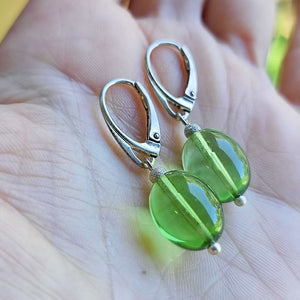 Green Amber Olive Dangle Earrings Sterling Silver