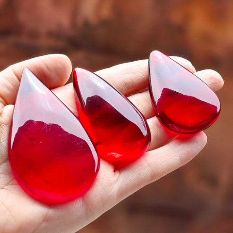 Red Amber Drop Free Shape Cabochons