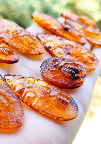 Cognac Amber Carved Bee On Honeycomb Cognac Cabochon