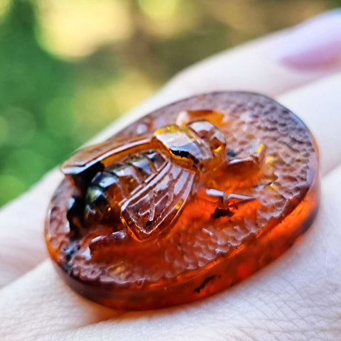 Cognac Amber Carved Bee On Honeycomb Cognac Cabochon