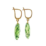 Green Amber Leaf Dangle Earrings 14K Gold Plated