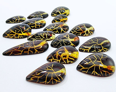 Gradient Color Amber Carved Drop Shape Cabochon