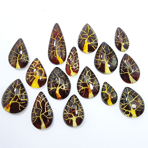 Gradient Color Amber Carved Drop Shape Cabochon