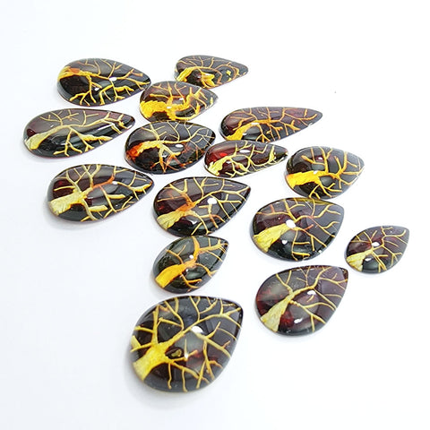 Gradient Color Amber Carved Drop Shape Cabochon