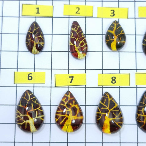 Gradient Color Amber Carved Drop Shape Cabochon