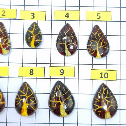 Gradient Color Amber Carved Drop Shape Cabochon